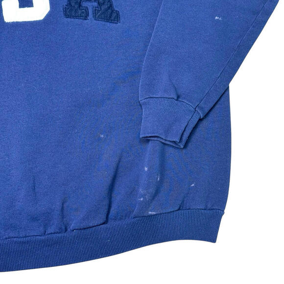 VTG Hanes USA Crewneck Sweatshirt Navy Blue Spellout Fleece Made In USA 90s Sz L - Picture 5 of 7